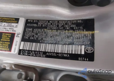 2015 Toyota Camry Le из США, поврежденный, VIN 4T4BF1FK9FR490219